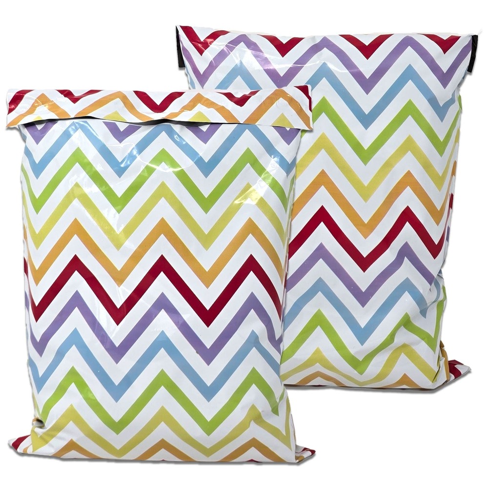 Colorful Peaks Chevron Themed Poly Mailers, 10x13 Dynamic Rainbow Stripe Bold &