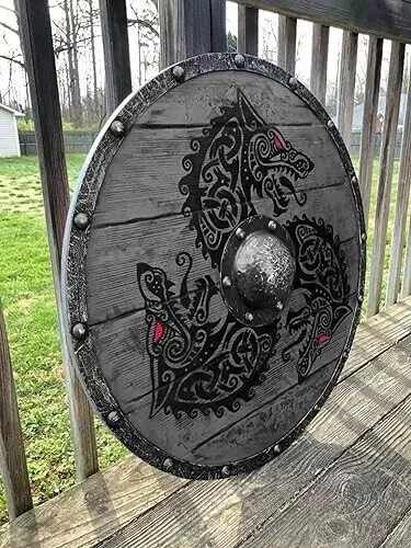 Viking Fenrir Gray Wolf Shield Authentic Battleworn Viking Shield