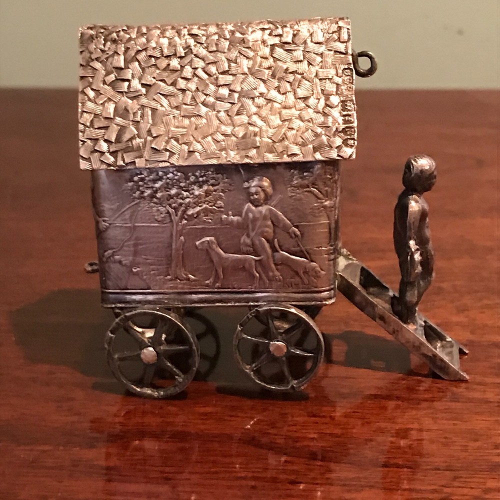 Antique Dutch Silver Miniature Bathing Wagon
