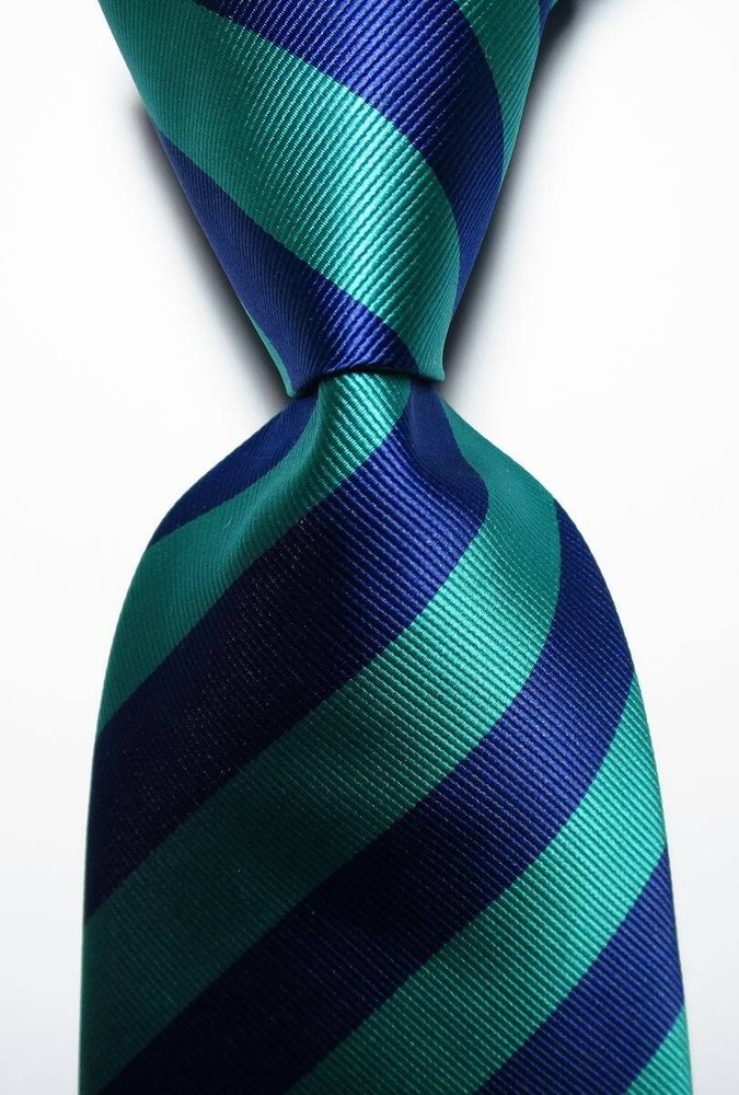 New Classic Striped Blue Green JACQUARD WOVEN Silk Men's Tie Necktie