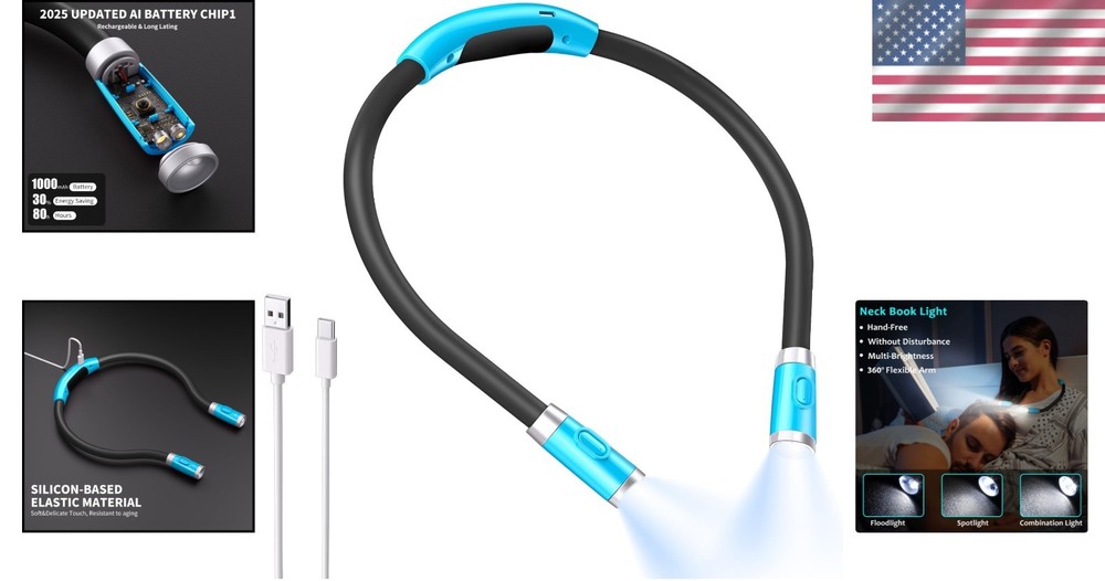Rechargeable Book Light for Bed Reading - Flexible Arms