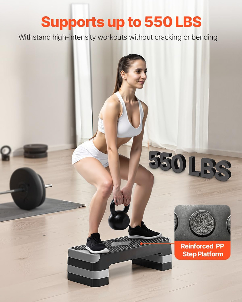 Aerobic Exercise Step Platform, 28-Inch Workout Aerobic Stepper, Height Adjustab