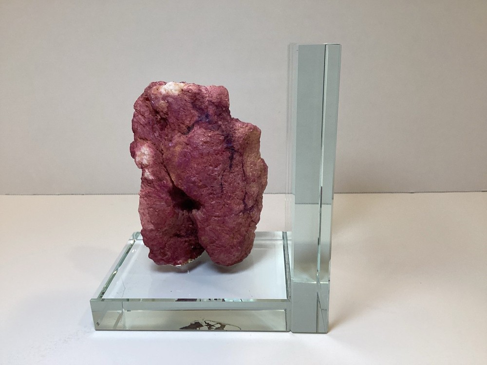 Aphrodite Stone/Cobaltoan Calcite Mineral on Solid Glass Bookend (Single)