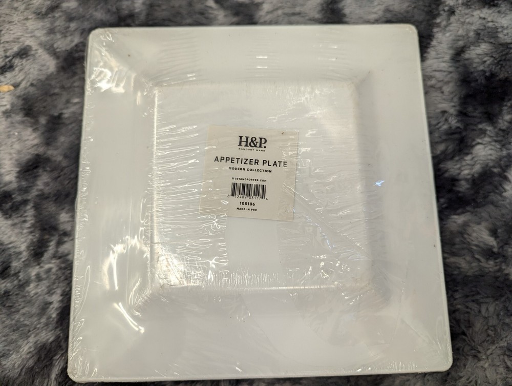 40 White 8" Square Plastic Appetizer Plates Designer Party Tableware NEW