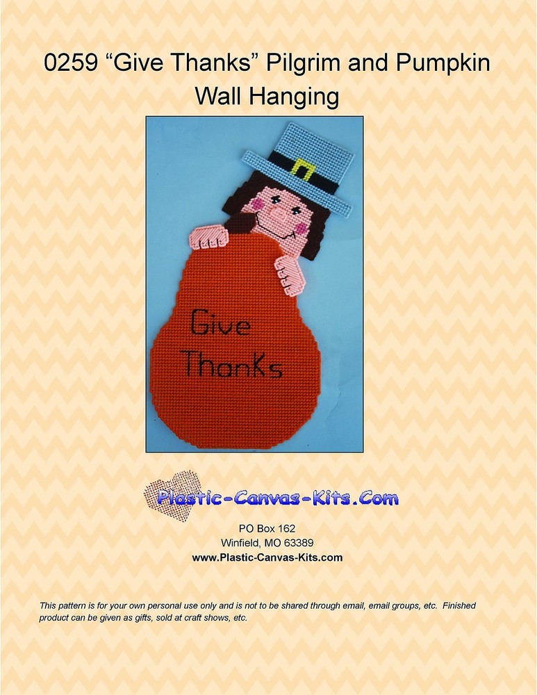 Give Thanks-Thanksgiving Pilgrim and Pumpkin-Plastic Canvas Pattern or Kit