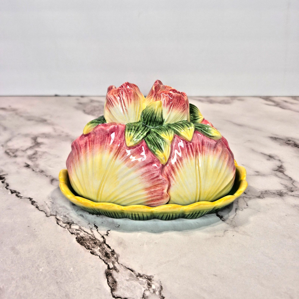 Corner Ruby Garden Collection Pink Flower Butter Dish – Botanical Ceramic