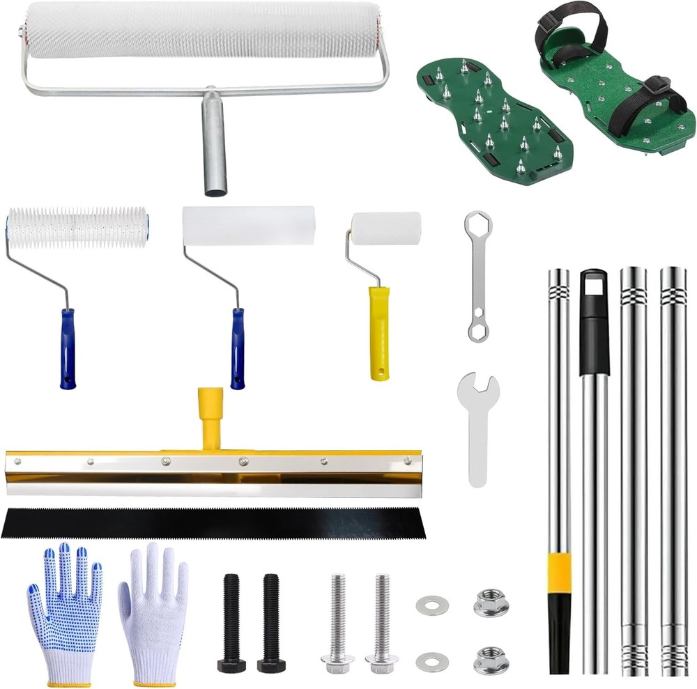 Self Leveling Cement Tool kit, Spiked Roller with Extension Pole for Self