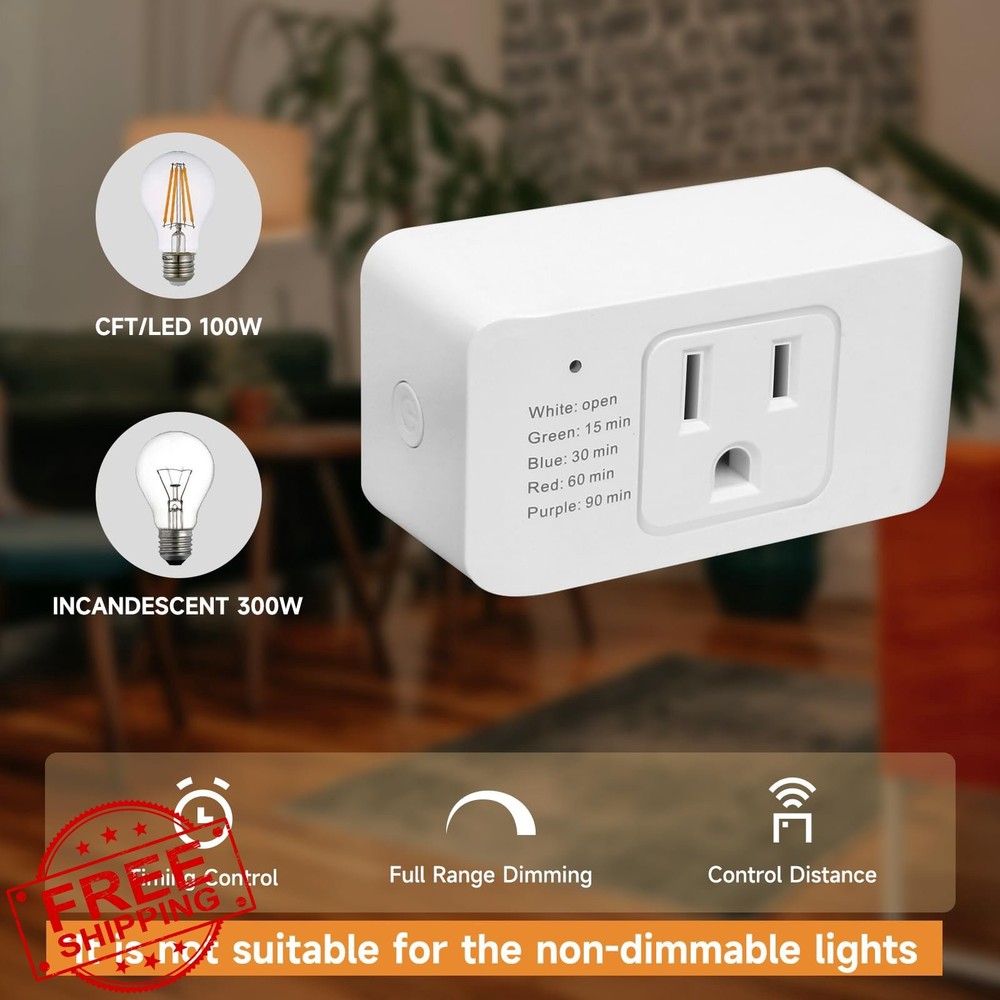 Plug-in Dimmer for String Lights Remote Control Timer 100ft Range