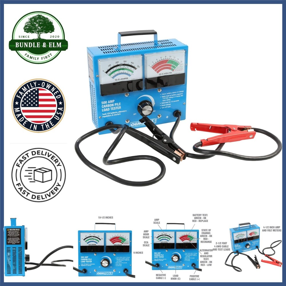 Variable Voltage Battery Tester with 500 Amp Load Capacity for Starter Motors