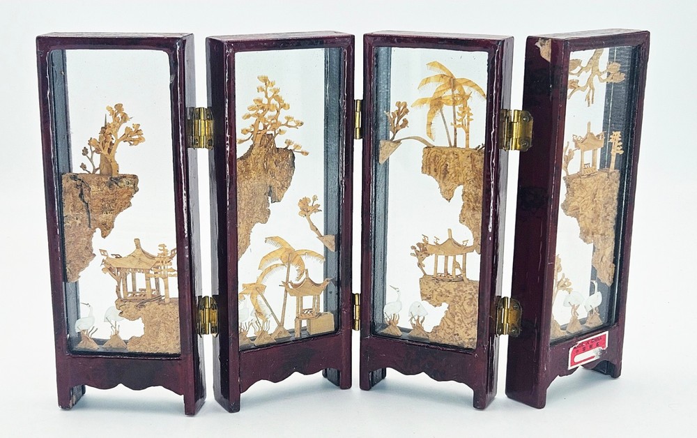 Chinese Mini Cork Carved Screen