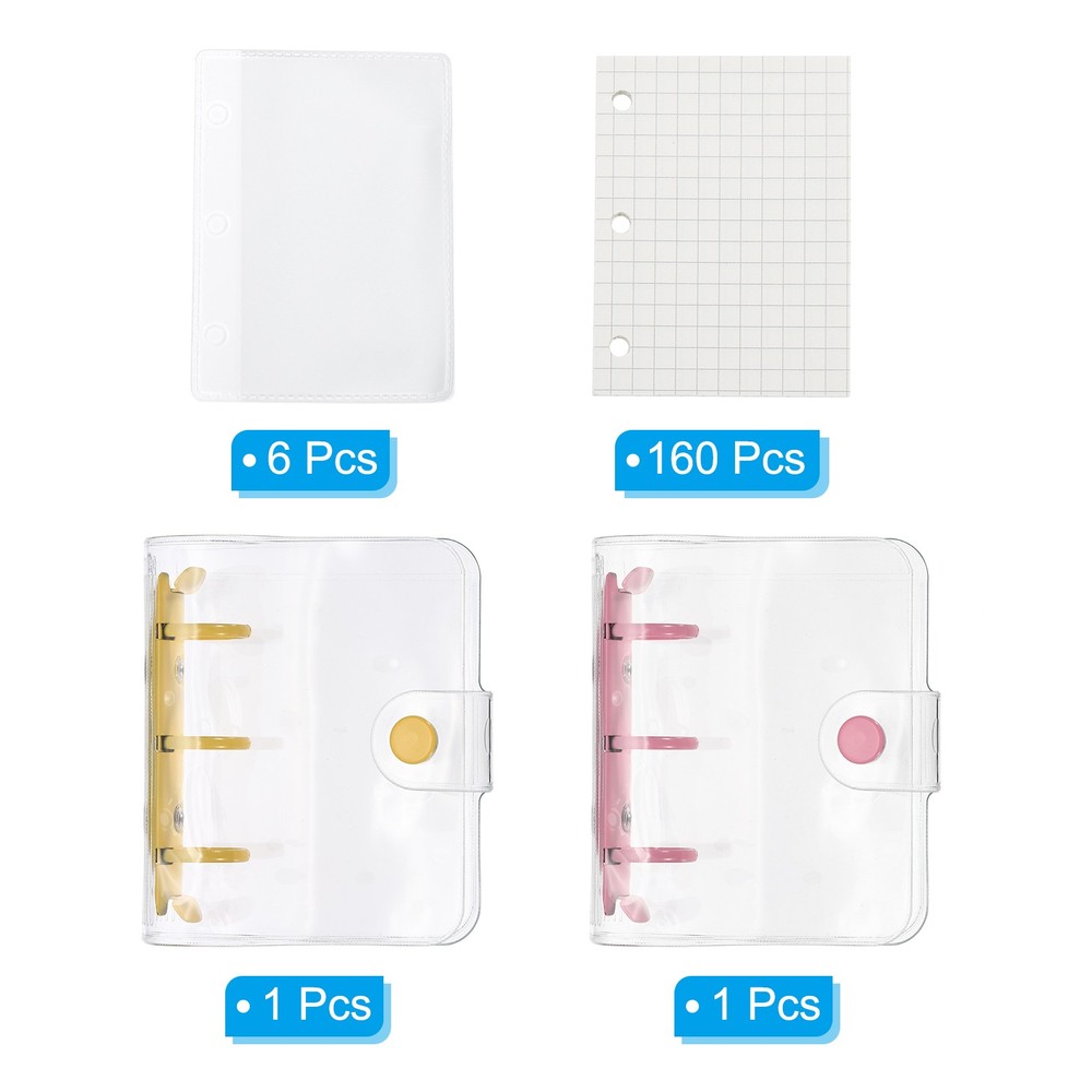 Clear 3 Ring Binder Cover, 2 Pack PVC Notebook Binder, Pink Yellow