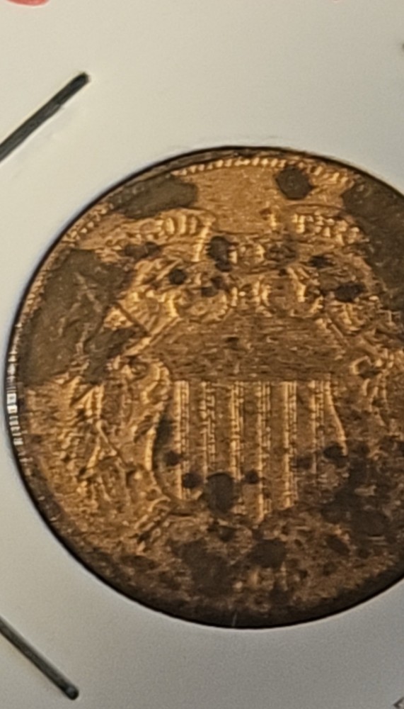 1865 Two 2 Cent Piece- Fancy 5, XF Details