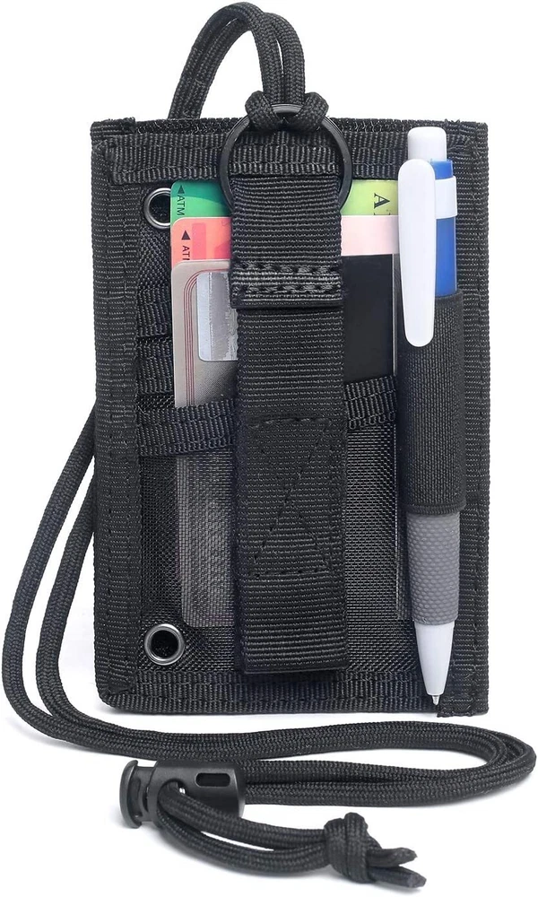 2PC Black Tactical ID Card Holder Hook&Loop Patch Badge Organizer - Neck Lanyard