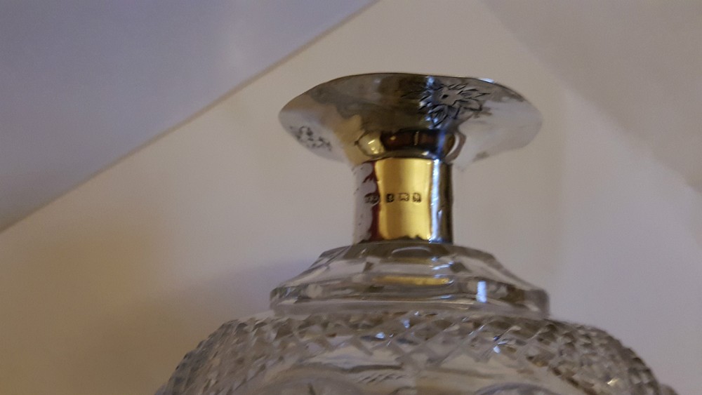 Cut Glass Scent Bottle with Silver Collar - dated 1907