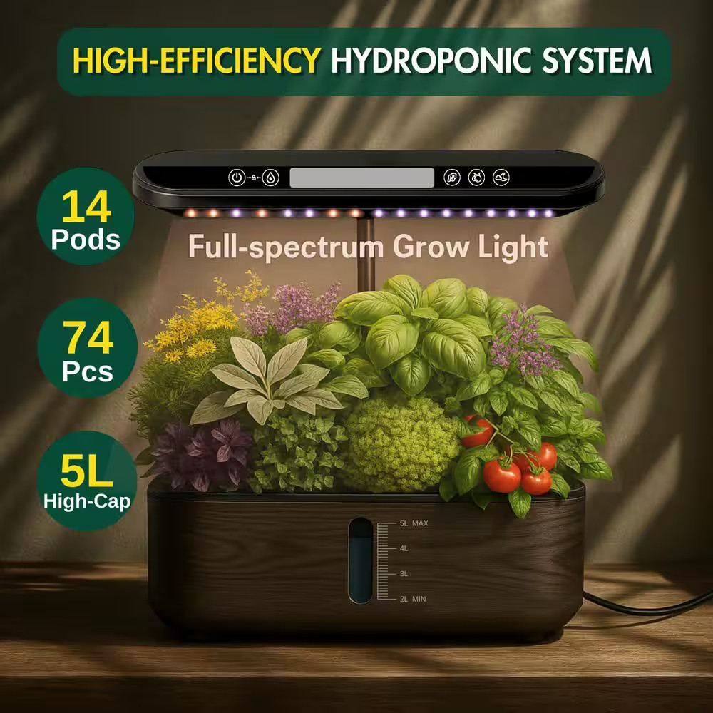 14-Pod Hydroponic Growing System W/Led Grow Light, LCD Display, Smart Timer, Wat