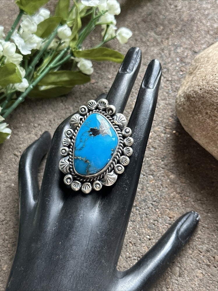 Native American Sterling Silver Turquoise Adjustable Ring. KY