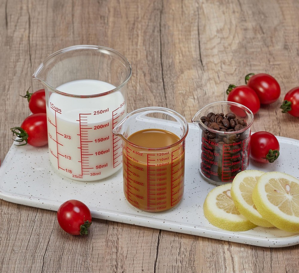 Ackers Glass Measuring Cup Set 60ml 120ml 250ml