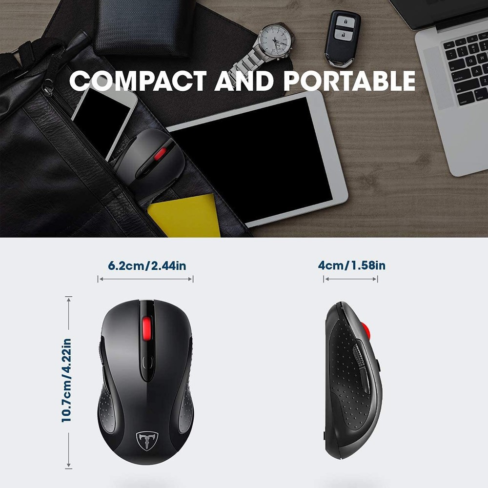 Vic Tech CA Wireless Mouse - Computer Mouse Ergonomic 2.4G USB Featuring 5 Ad...