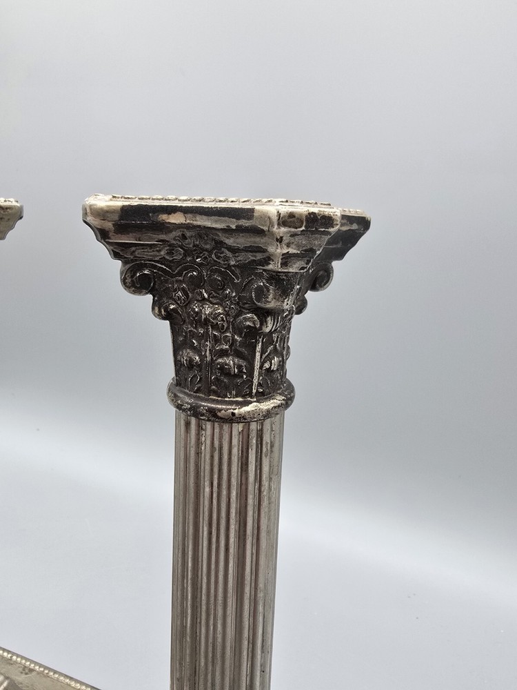 Antique Silver Plate Column Candle Sticks Pair