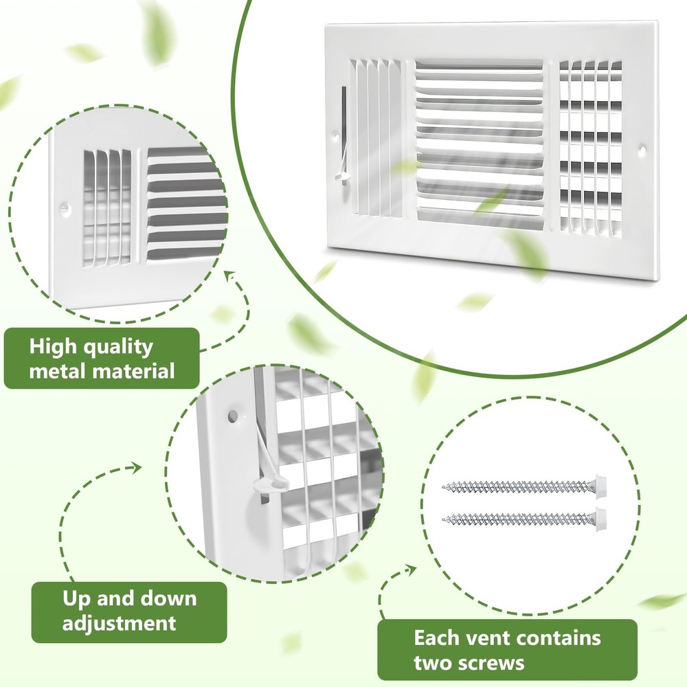 4 Pcs 12x4 Inch Ceiling Vent Register for Home, White 3 Way Sidewall Solid St...