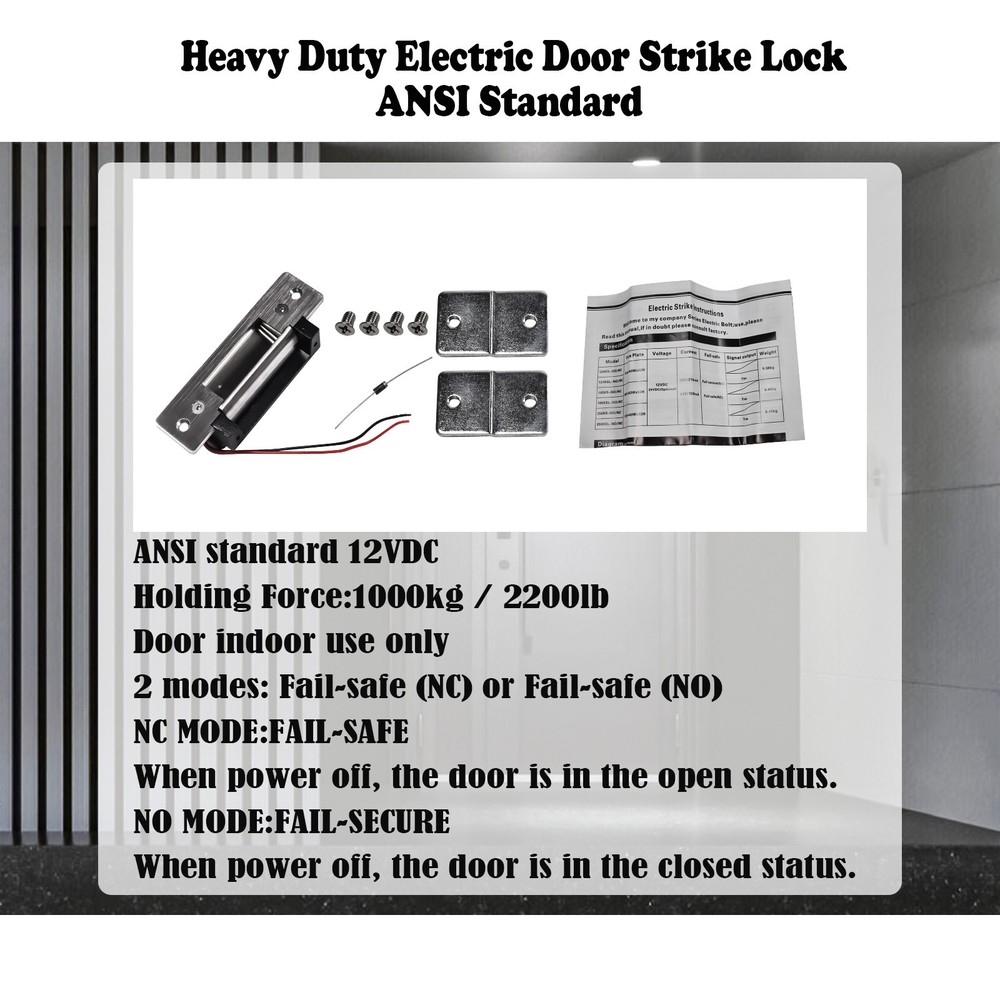Heavy Duty Electric Strike Door Lock, ANSI, 12VDC , Fail-Safe Adjustable