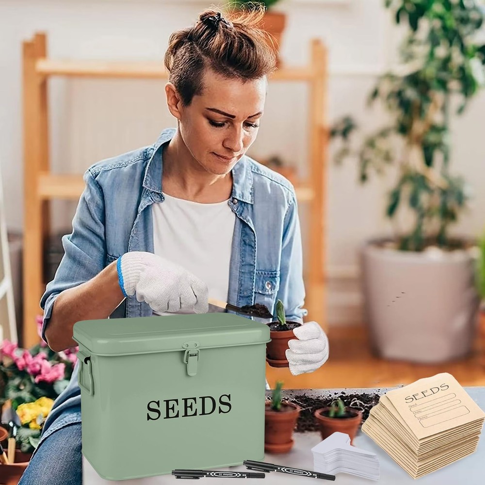 Seed Storage Organizer, T-Shape Compartment Seed Box with Safety Lock, Metal ...