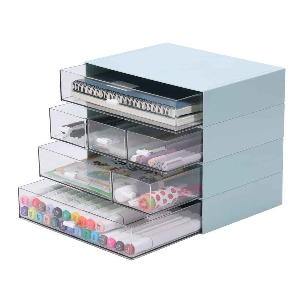Desk Craft Organizer and Storage with 7 Flat Drawers, Stackable Plastic Deskt...