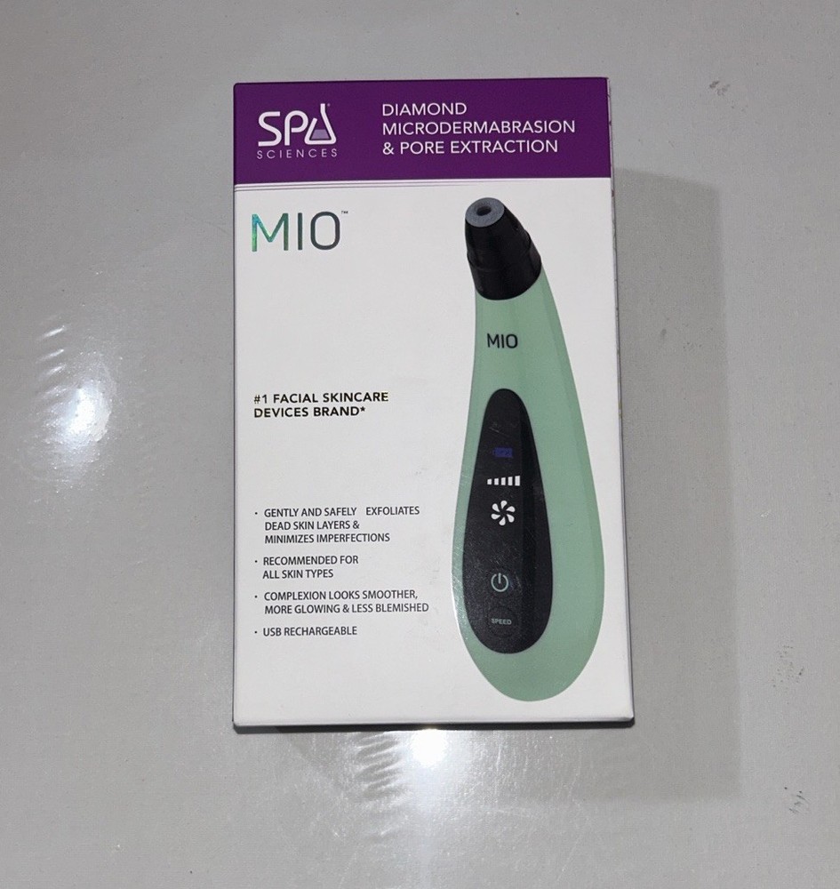 Spa Sciences MIO Diamond Microdermabrasion Green USB Rechargeable Tool 4 Tips