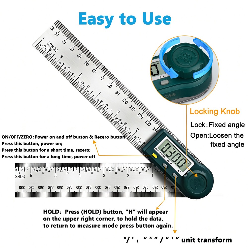 200mm/7.8'' Protractor Digital Angle Finder Ruler with Locking Function for ADAS
