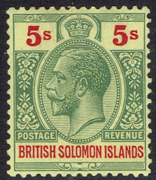 BRITISH SOLOMON ISLANDS 1922 KGV 5/- WMK MULTI SCRIPT CA