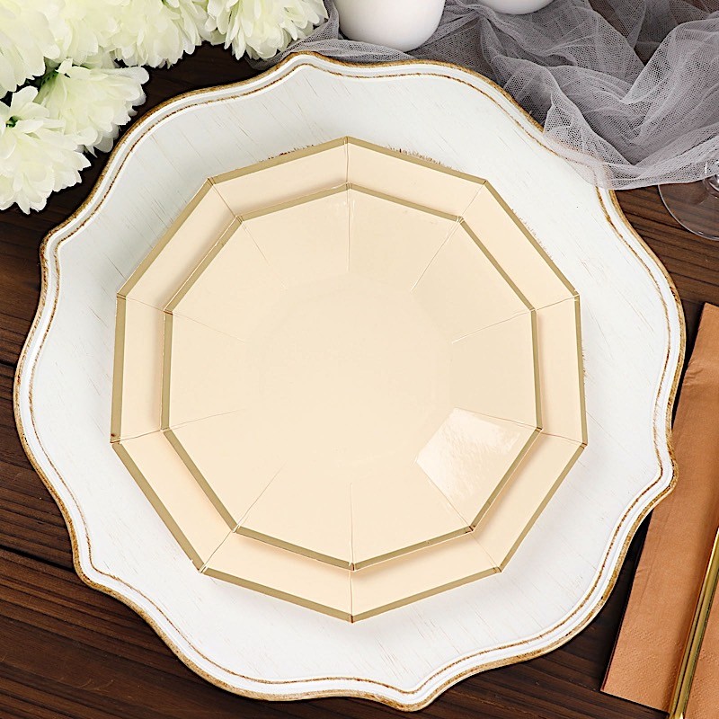 25 BEIGE 9" Decagon Salad Dinner Paper Plates Disposable Tableware
