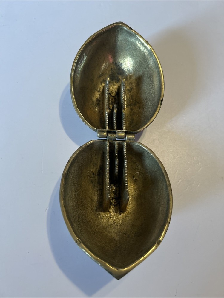 Vintage Walnut Shaped Solid Brass Nut Cracker Hinged Large 5” & Heavy Duty EUC