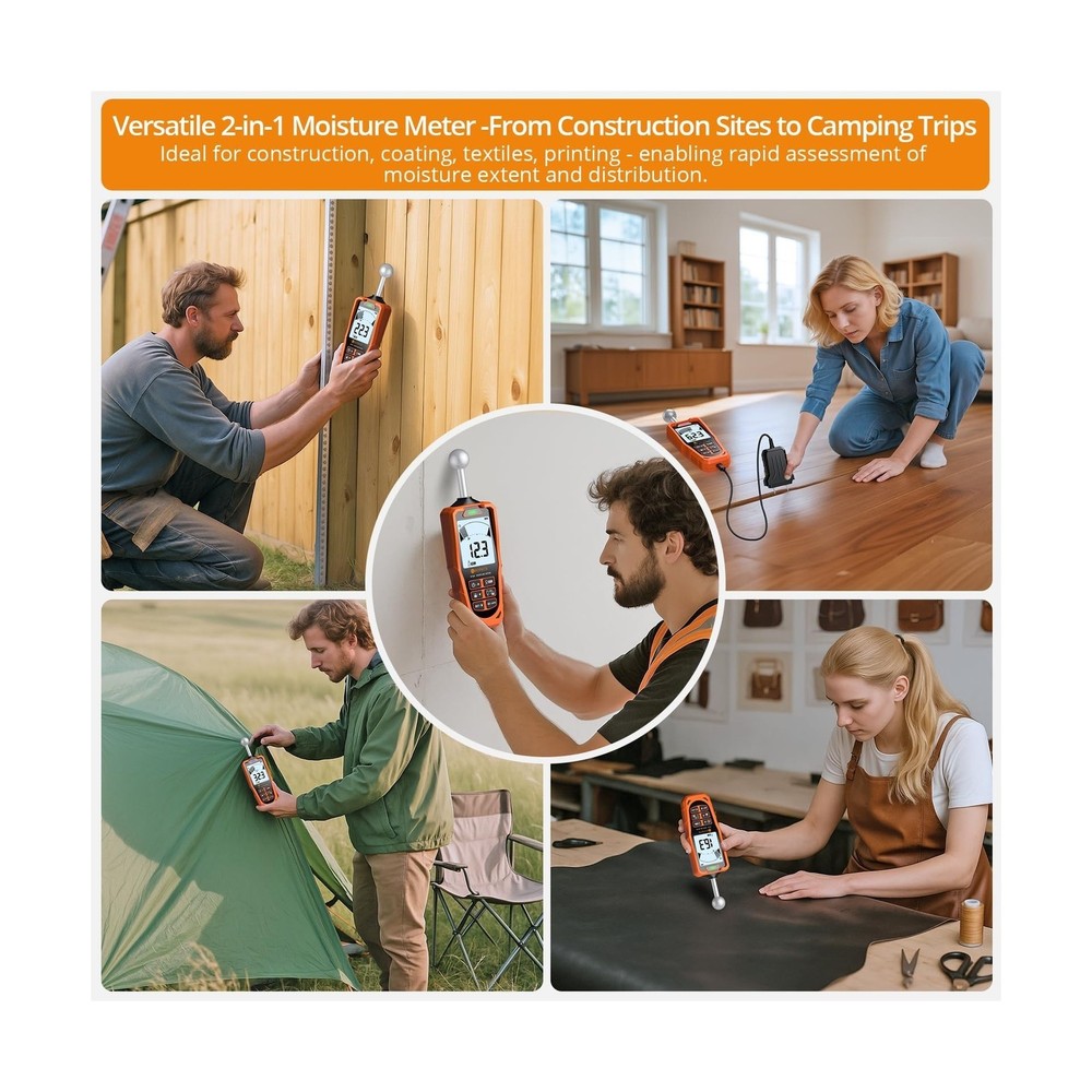 Neoteck 2-in-1 Dual Probe Moisture Meter 40mm Spherical Moisture Reader & ±