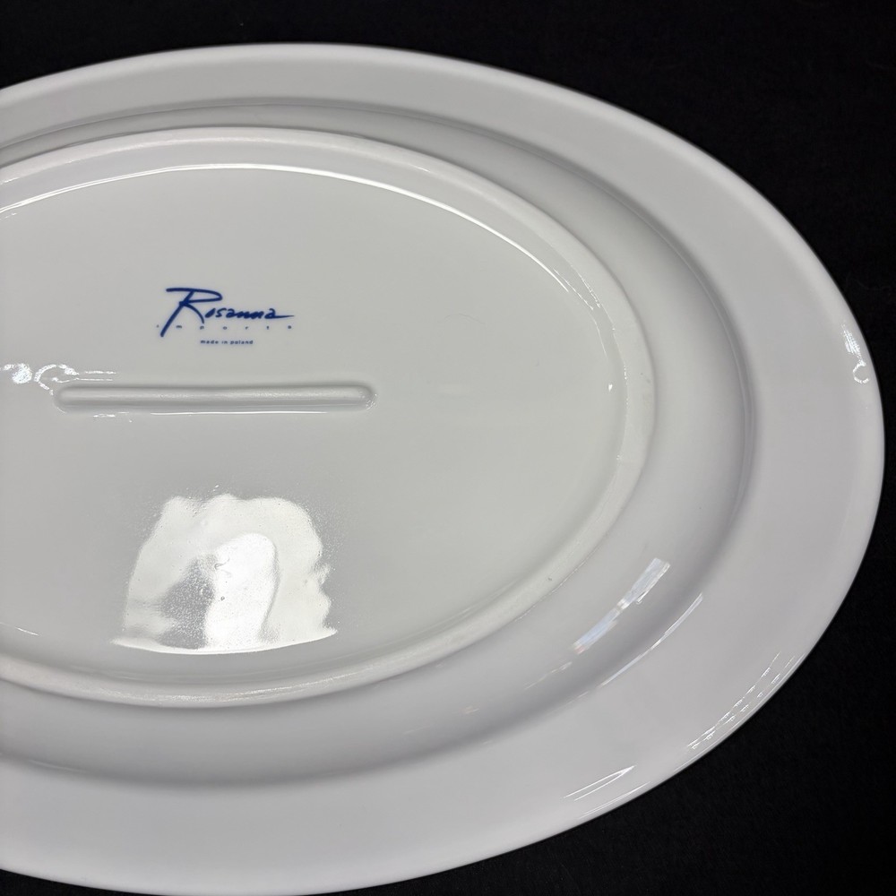 Serving Platter Elliot Bay Pattern White With Blue Seashell Fish & Trim 15”