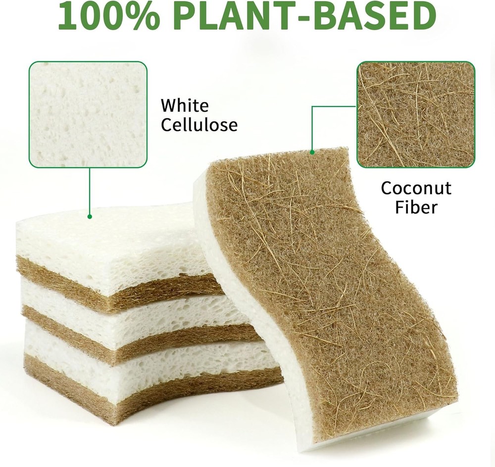 9 Pack Biodegradable Natural Kitchen Sponge - Compostable Cellulose and Coconut