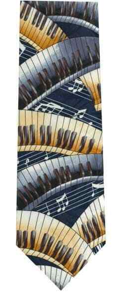 Keyboard Yellow Swirling Tie - Music Gift - Piano Themed Polyester Music Tie