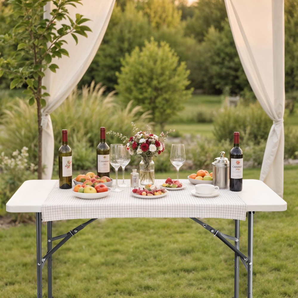 4ft Foldable Table with Handle for Camping, Picnics, Parties (Indoor/Outdoor)