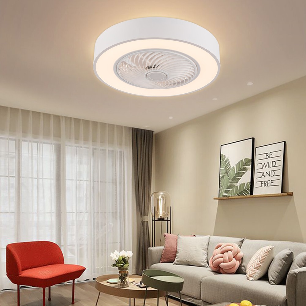 22'' Modern LED Ceiling Fan Light Flush Mount Dimmable Chandelier Lamp w/ Remote