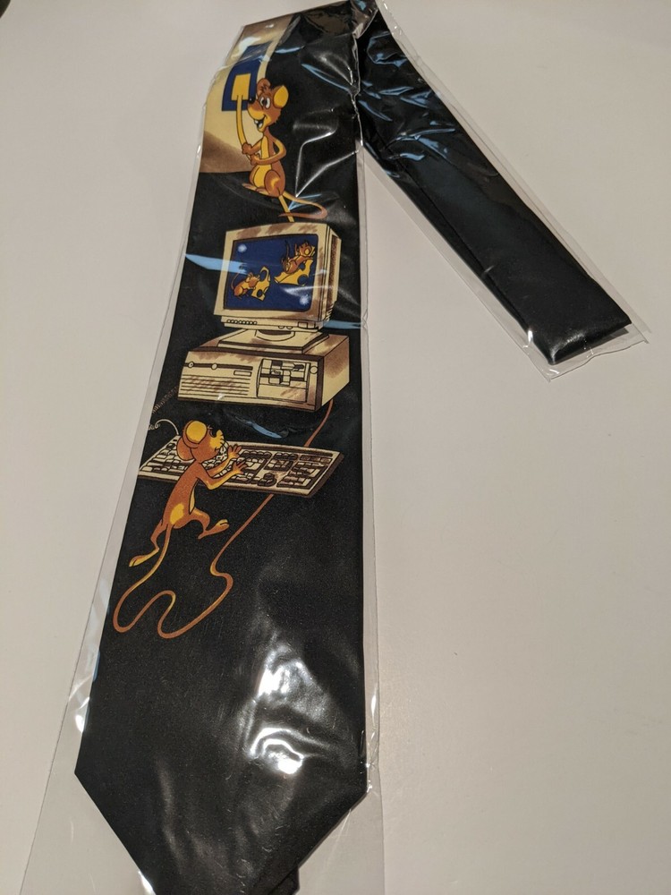 Vintage Parquet Mouse cheese computer fun humor tie 3.5" black engineering