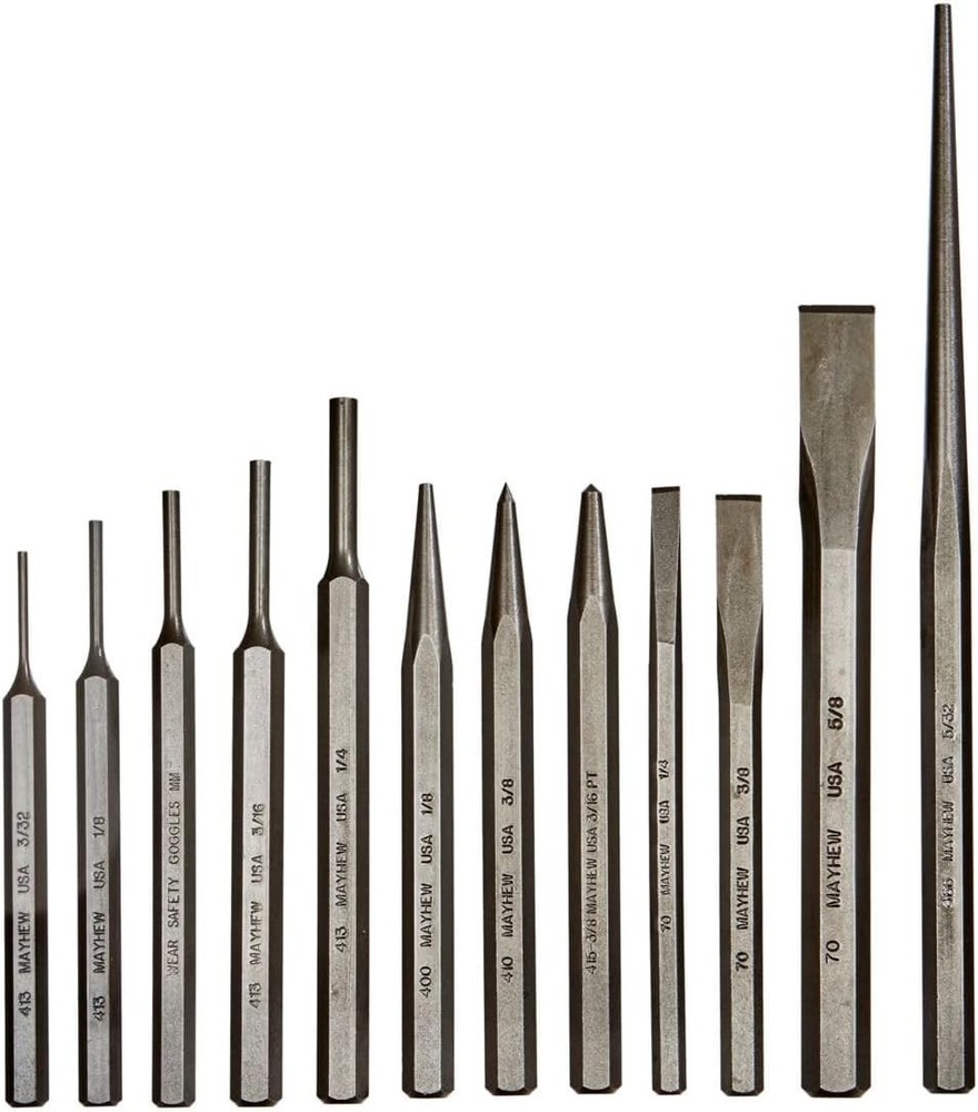 Mayhew Tools Select 61040 Punch and Chisel Set, 12-Piece, Blast Finish