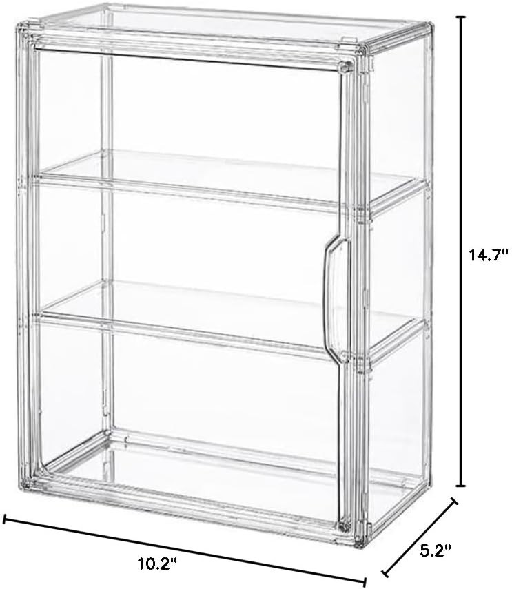 Adjustable 3-Tier Display Case with Stacking Capability for Collectibles