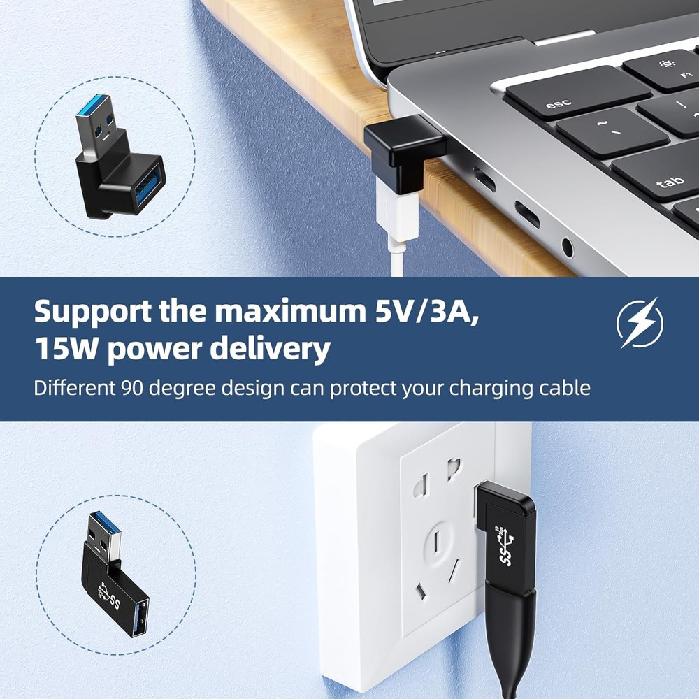 6 Pack 180 Degree & 90 USB 3.1 Adapter, Left and Right Angle A...
