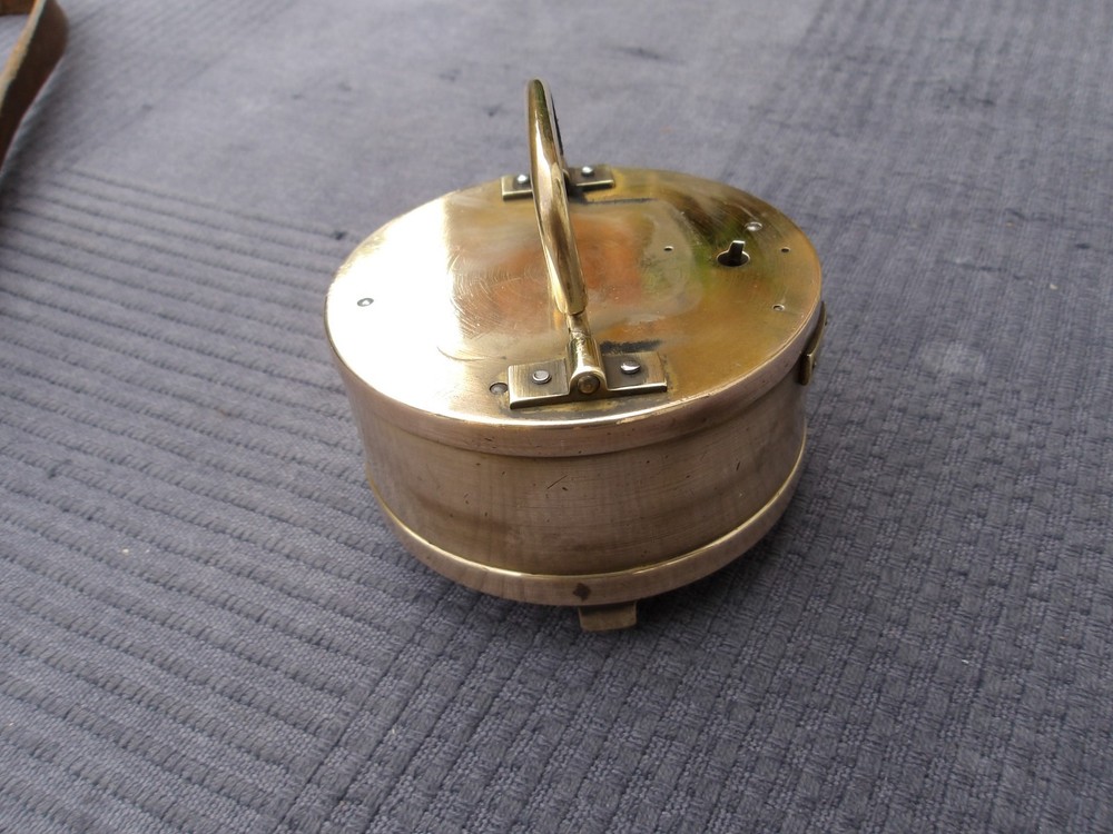 Vintage DENT Brass Security Time Clock With Leather Pouch - NO Key Untested