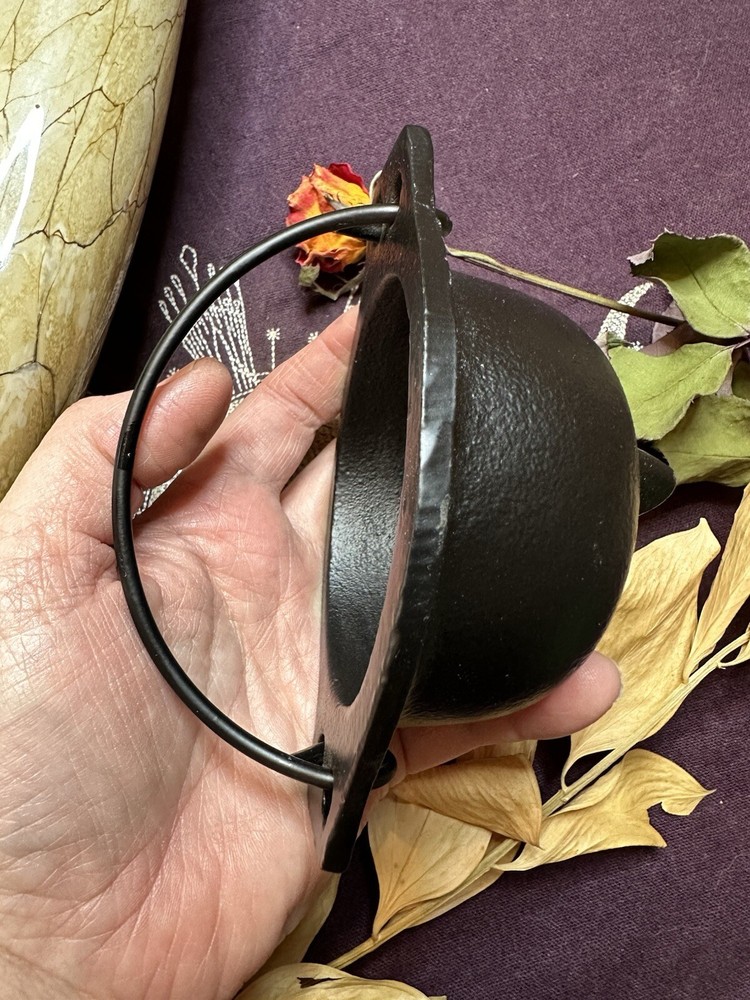 Cast Iron Cauldron With Handle, Three Inch Opening Black Cauldron
