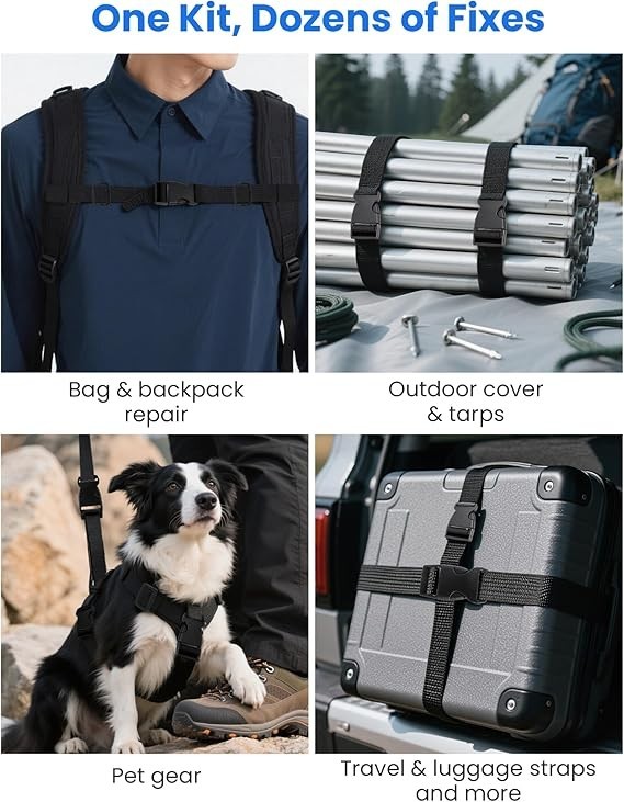 Buckle & Strap Kit Polyester Webbing 6 Buckles 12 Triglide Clips Adjustable Use
