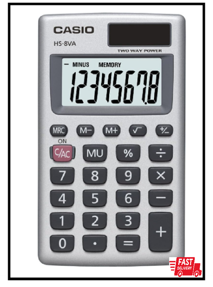 Casio HS-8VA Mini 6-Function Calculator | Large 8-Digit LCD Display | S