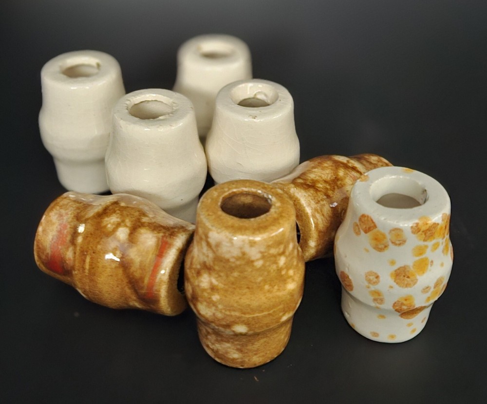 Vintage Ceramic Macrame Beads Glazed Spotted Pattern (8) Total