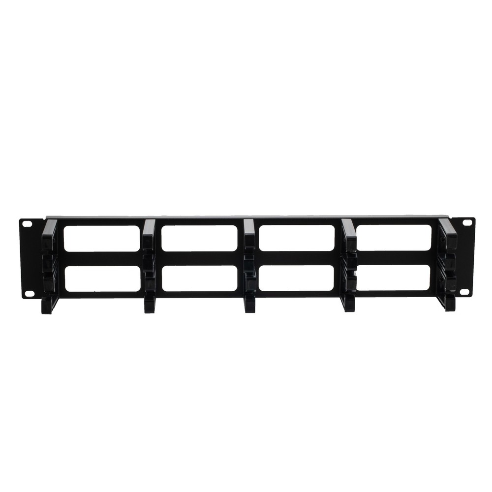 NavePoint 2U Horizontal Cable Management Panel with 5 Plastic Cable Rings,