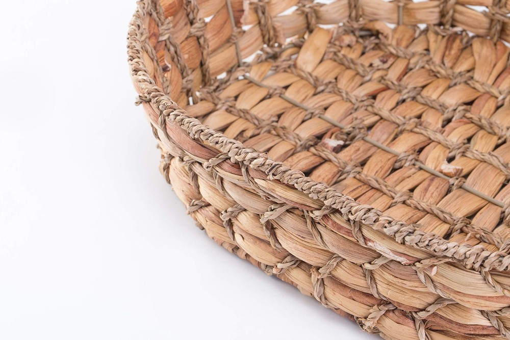 Seagrass Wicker Decorative Basket Tray with Handles, Rectangular Storage Bask...