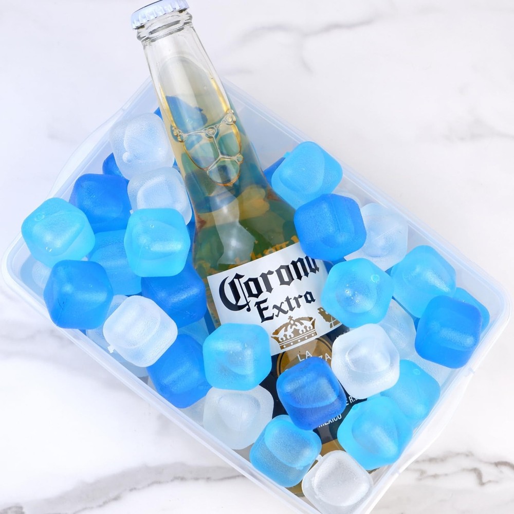 Reusable Ice Cube with Lid & Bin, 60 Pack Plastic Ice Cubes for Dri... Fast Ship